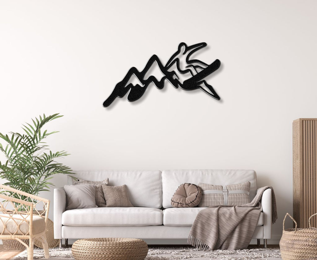 Snowboarder with Mountains Metal Wall Art
