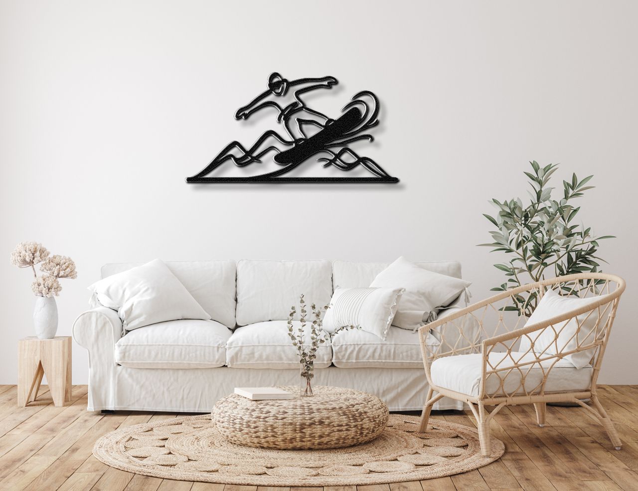 Snowboarder with Mountains Metal Wall Art