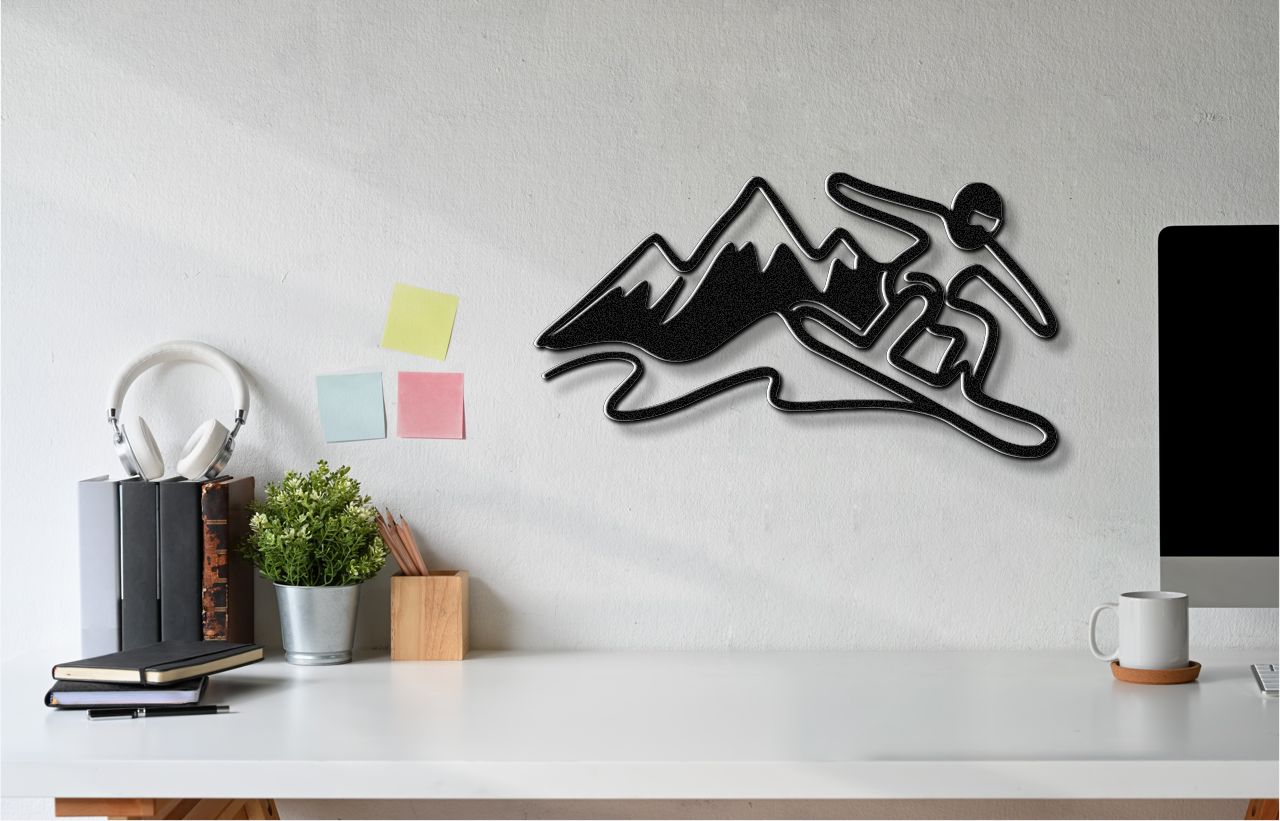 Snowboarder with Mountains Metal Wall Art