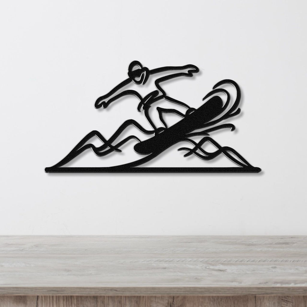 Snowboarder with Mountains Metal Wall Art