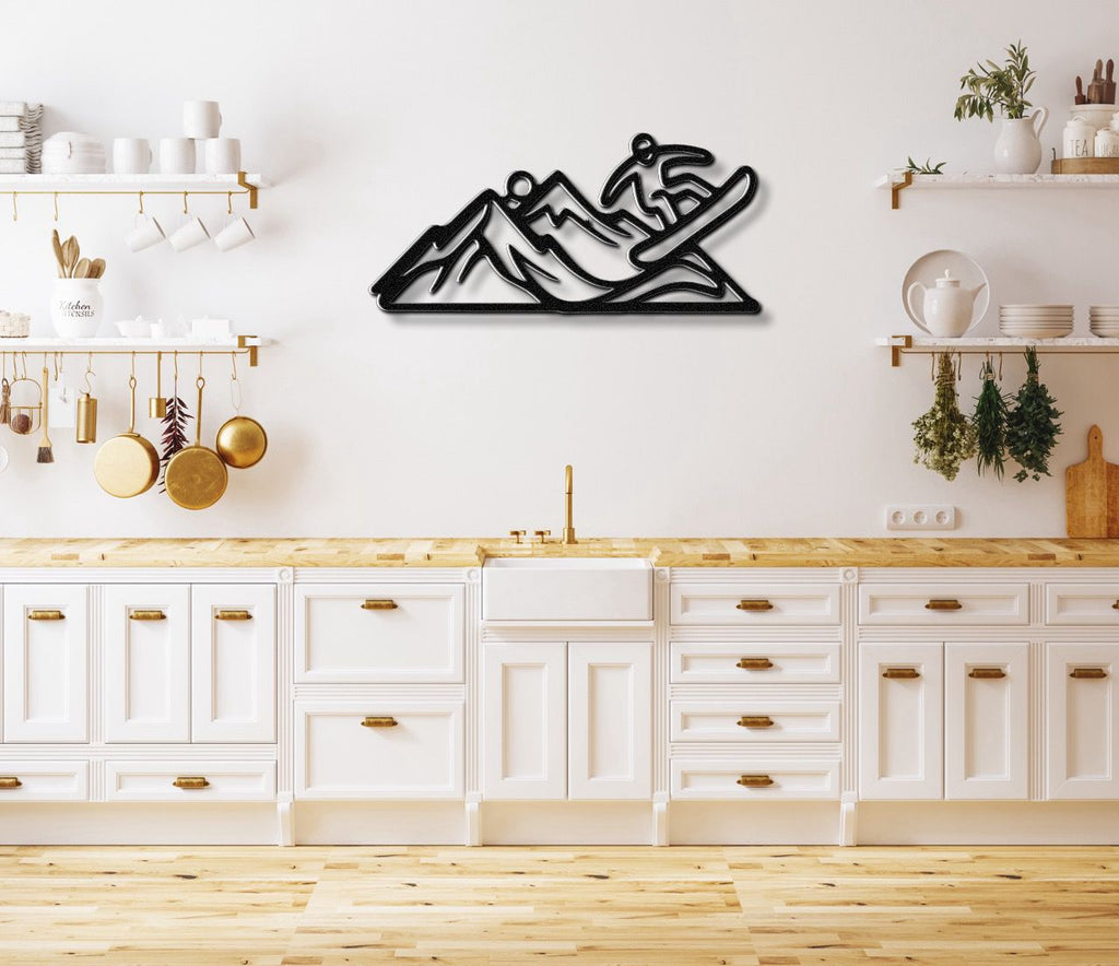 Snowboarder with Mountains Metal Wall Art