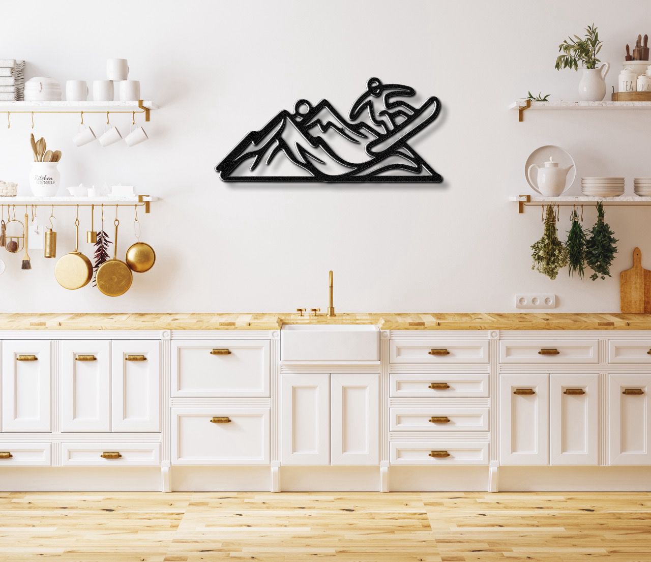 Snowboarder with Mountains Metal Wall Art
