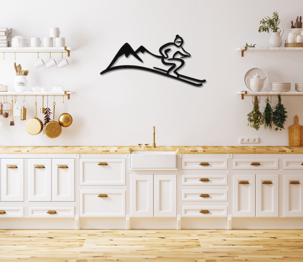 Skier and Mountain Metal Wall Art