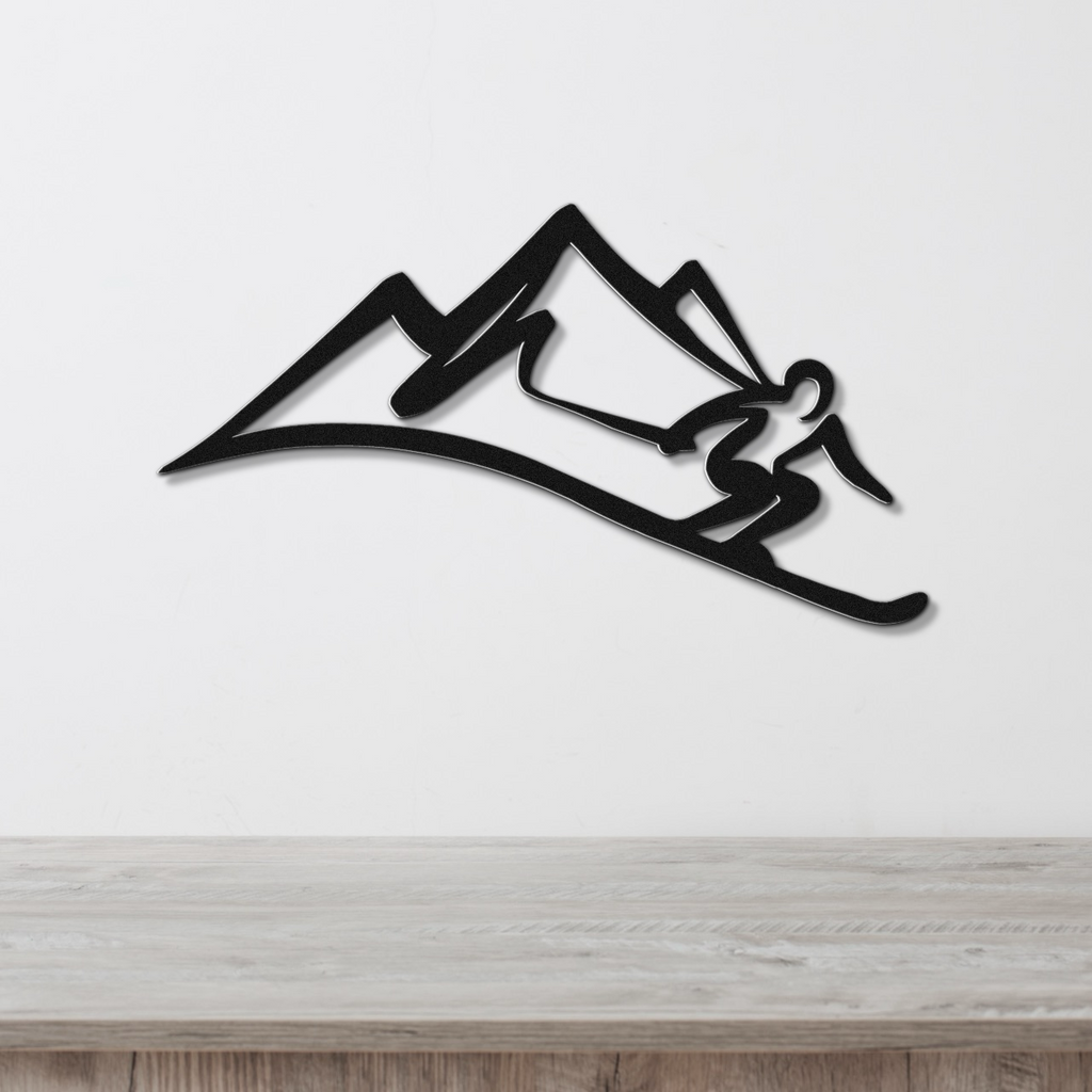 Skier and Mountain Metal Wall Art