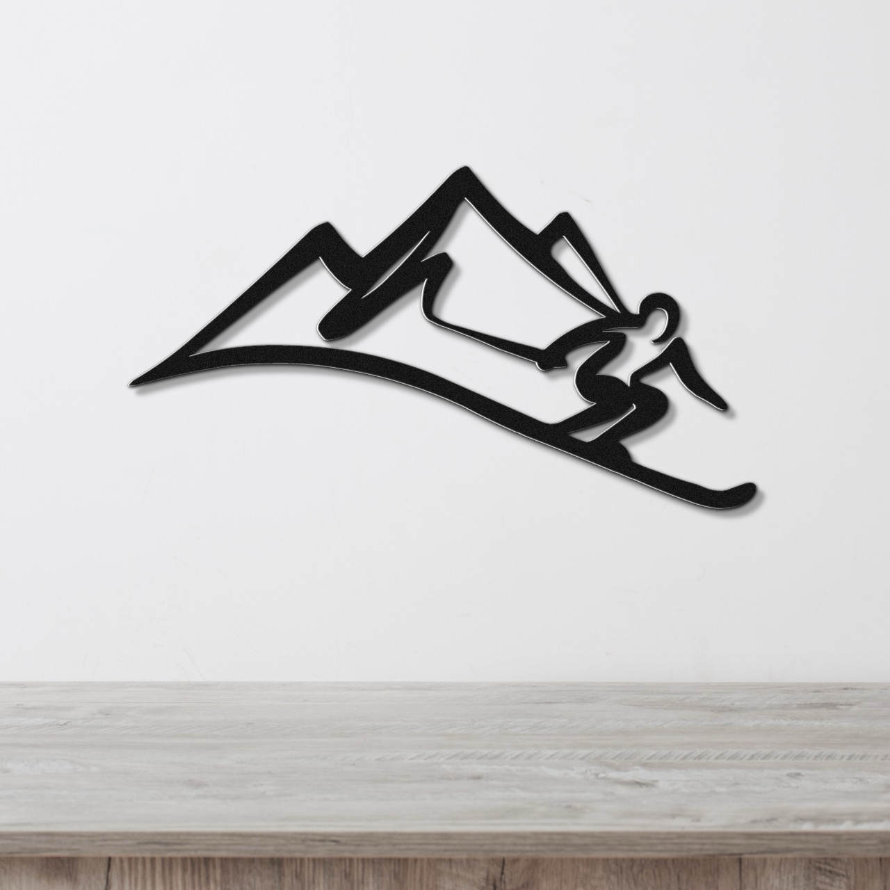 Skier and Mountain Metal Wall Art