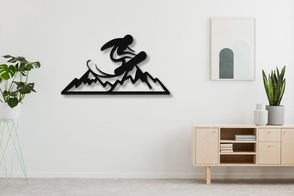 Snowboarder with Mountains Metal Wall Art