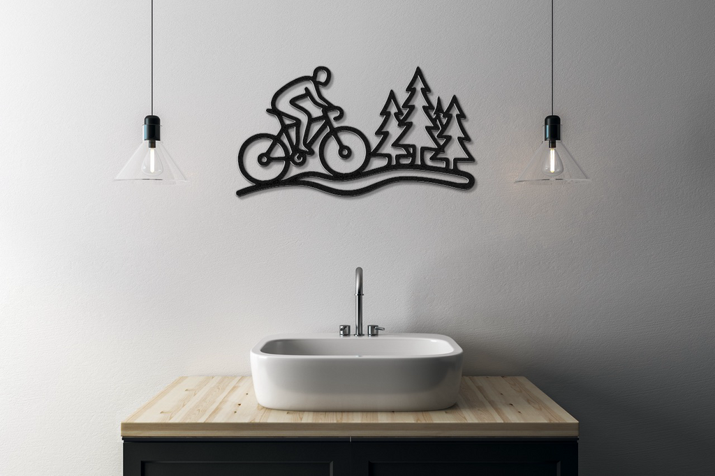 Cycling in the Pines Metal Wall Art