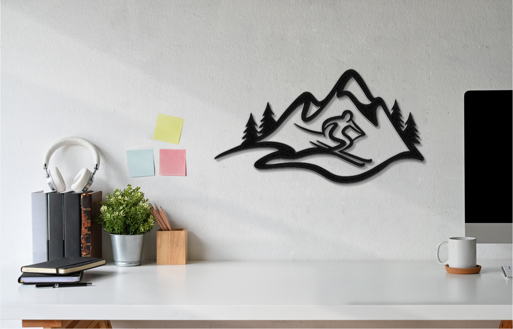 Skier and Mountain Metal Wall Art
