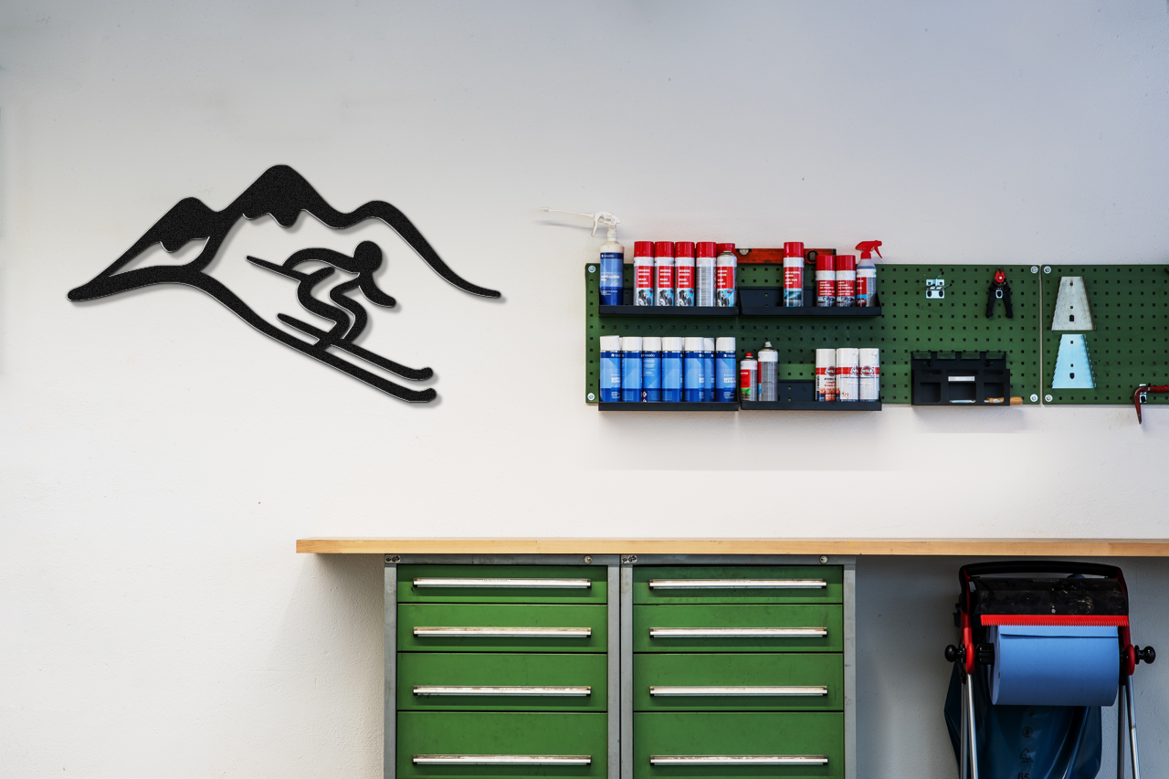 Skier and Mountain Metal Wall Art