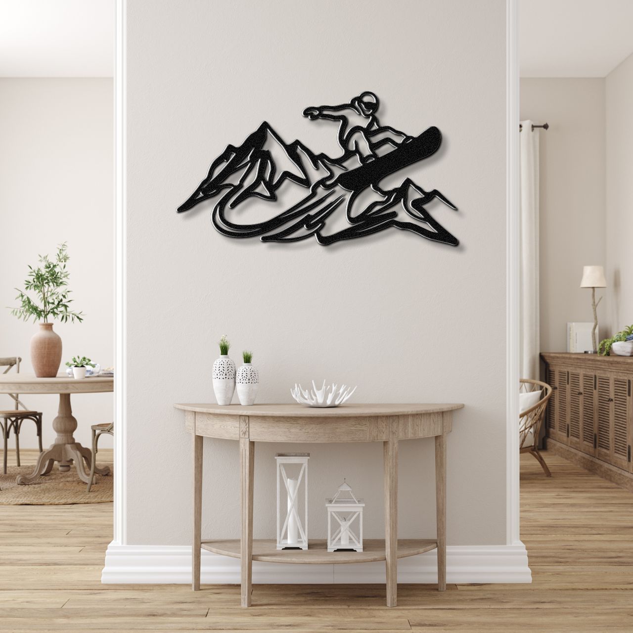 Snowboarder with Mountains Metal Wall Art