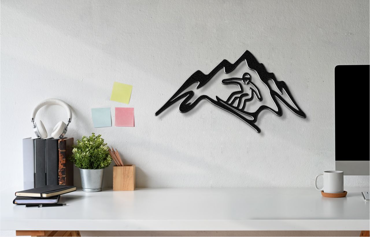 Snowboarder with Mountains Metal Wall Art