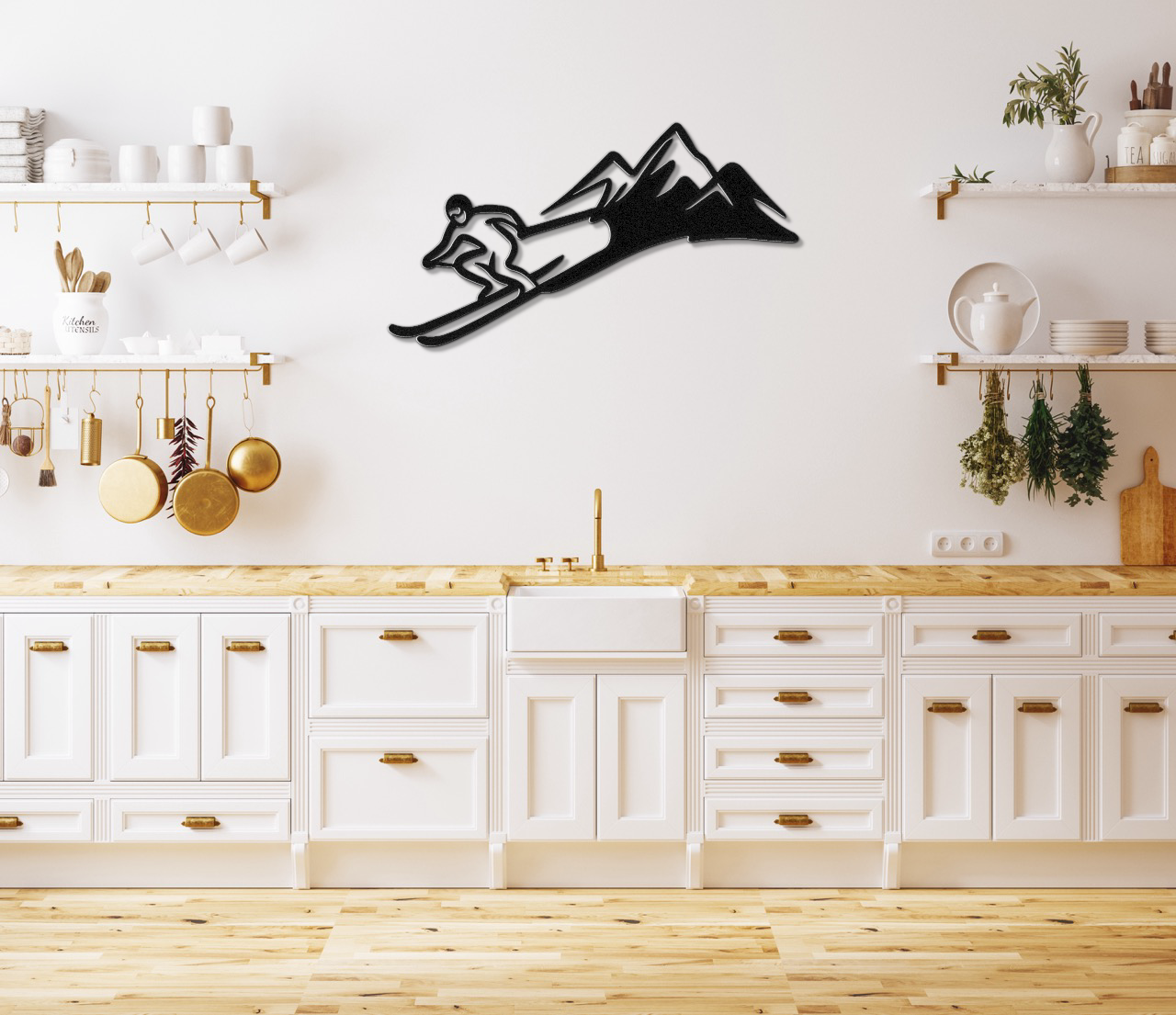 Skier and Mountain Metal Wall Art