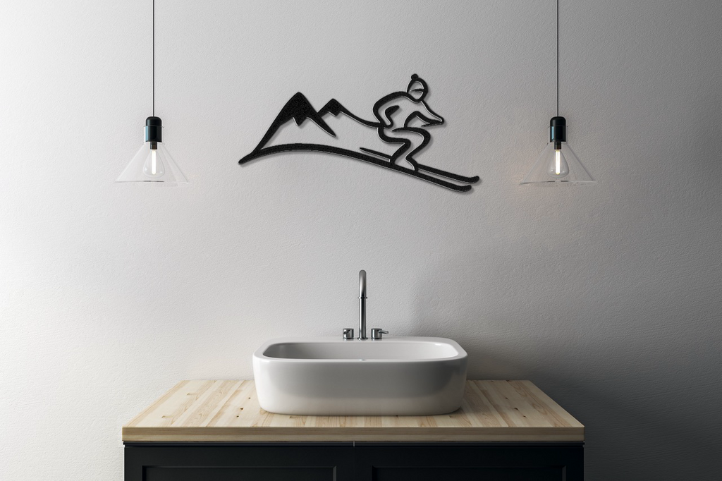 Skier and Mountain Metal Wall Art