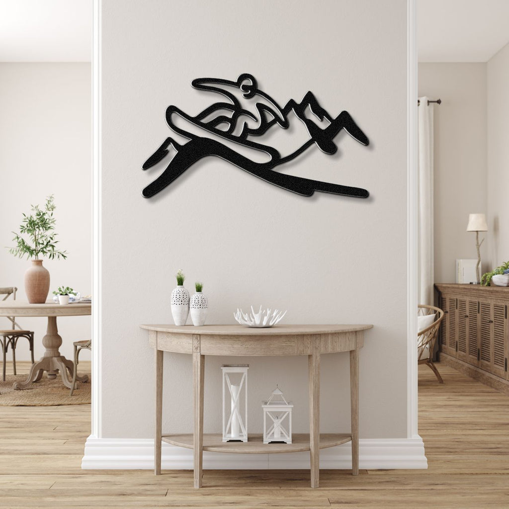 Snowboarder with Mountains Metal Wall Art