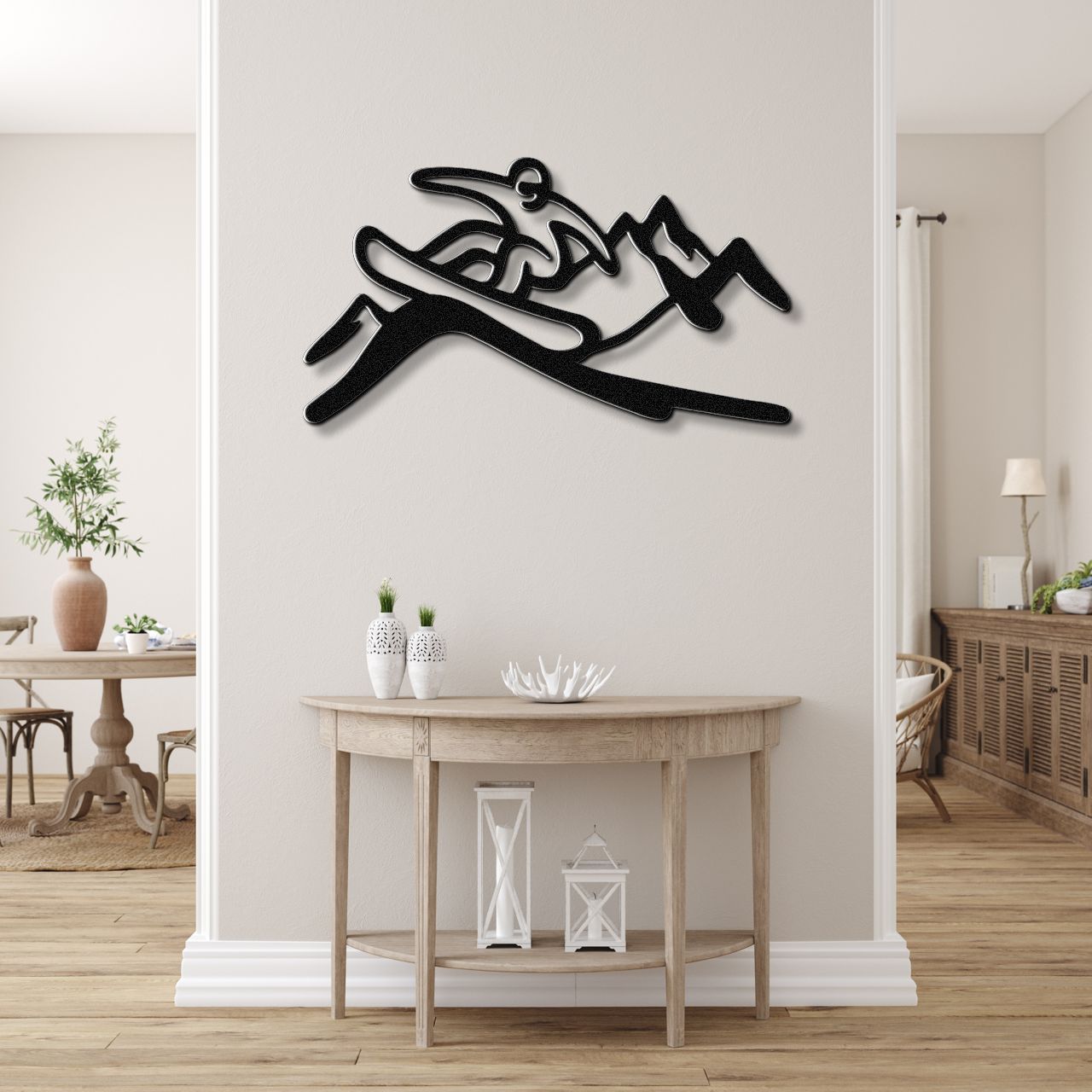 Snowboarder with Mountains Metal Wall Art