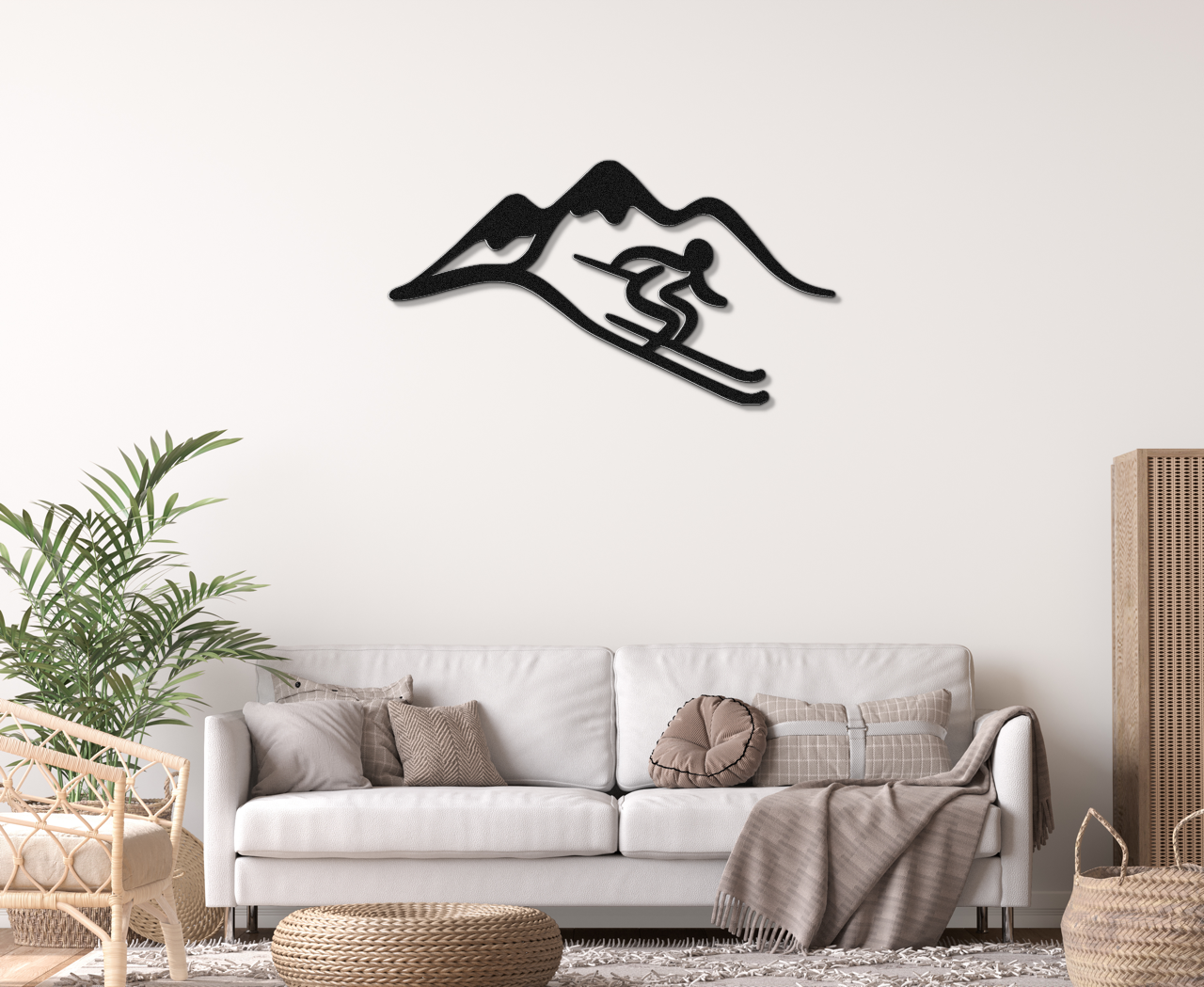 Skier and Mountain Metal Wall Art