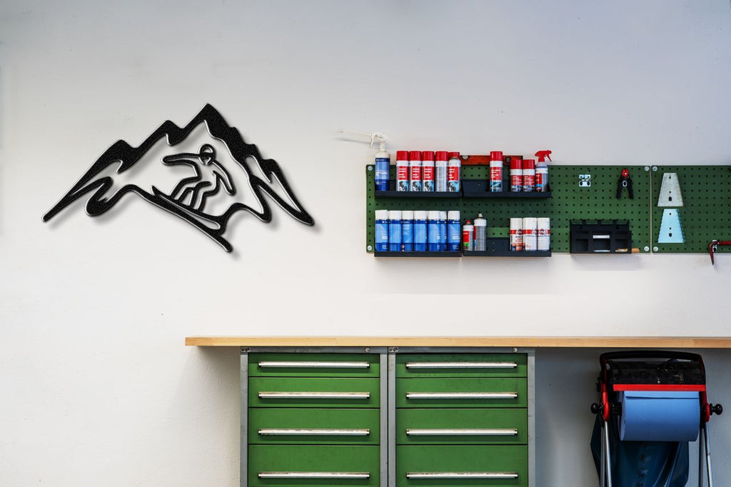 Snowboarder with Mountains Metal Wall Art