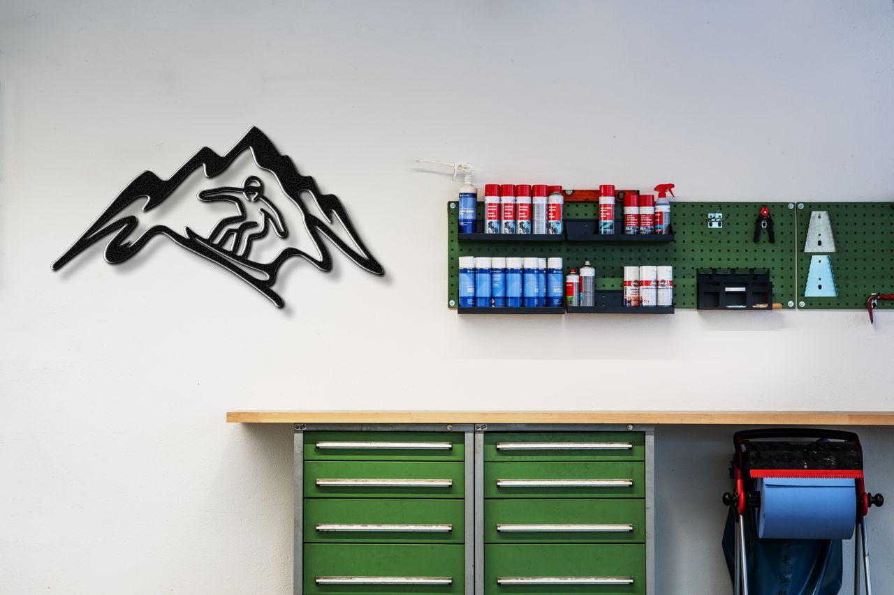 Snowboarder with Mountains Metal Wall Art