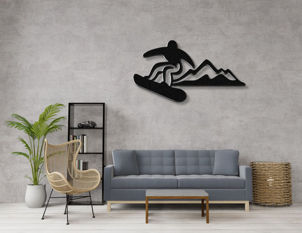 Snowboarder with Mountains Metal Wall Art
