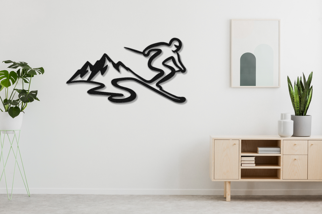 Skier and Mountain Metal Wall Art