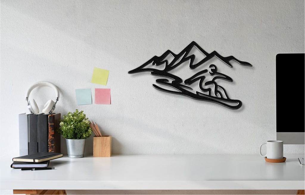 Snowboarder with Mountains Metal Wall Art