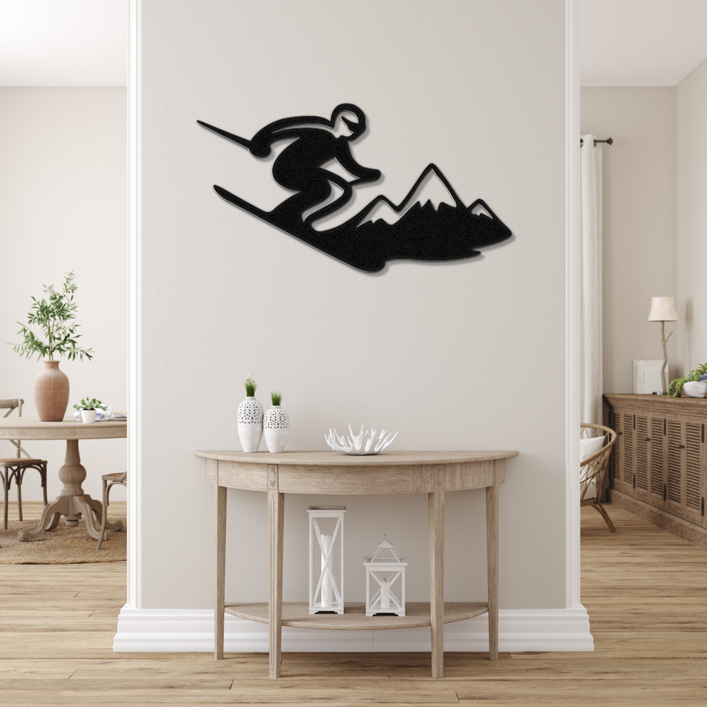 Skier and Mountain Metal Wall Art