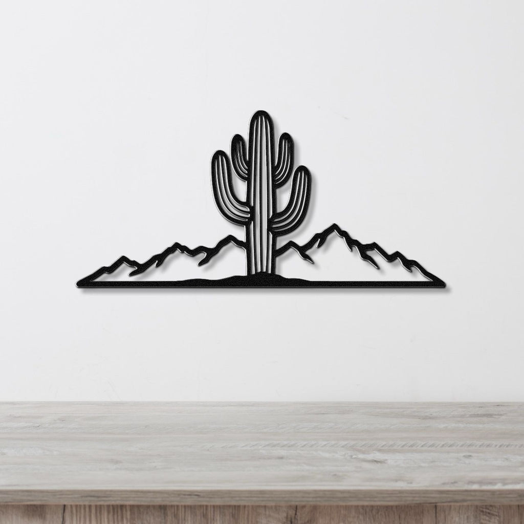 Saguaro Cactus with Mountains Metal Wall Art