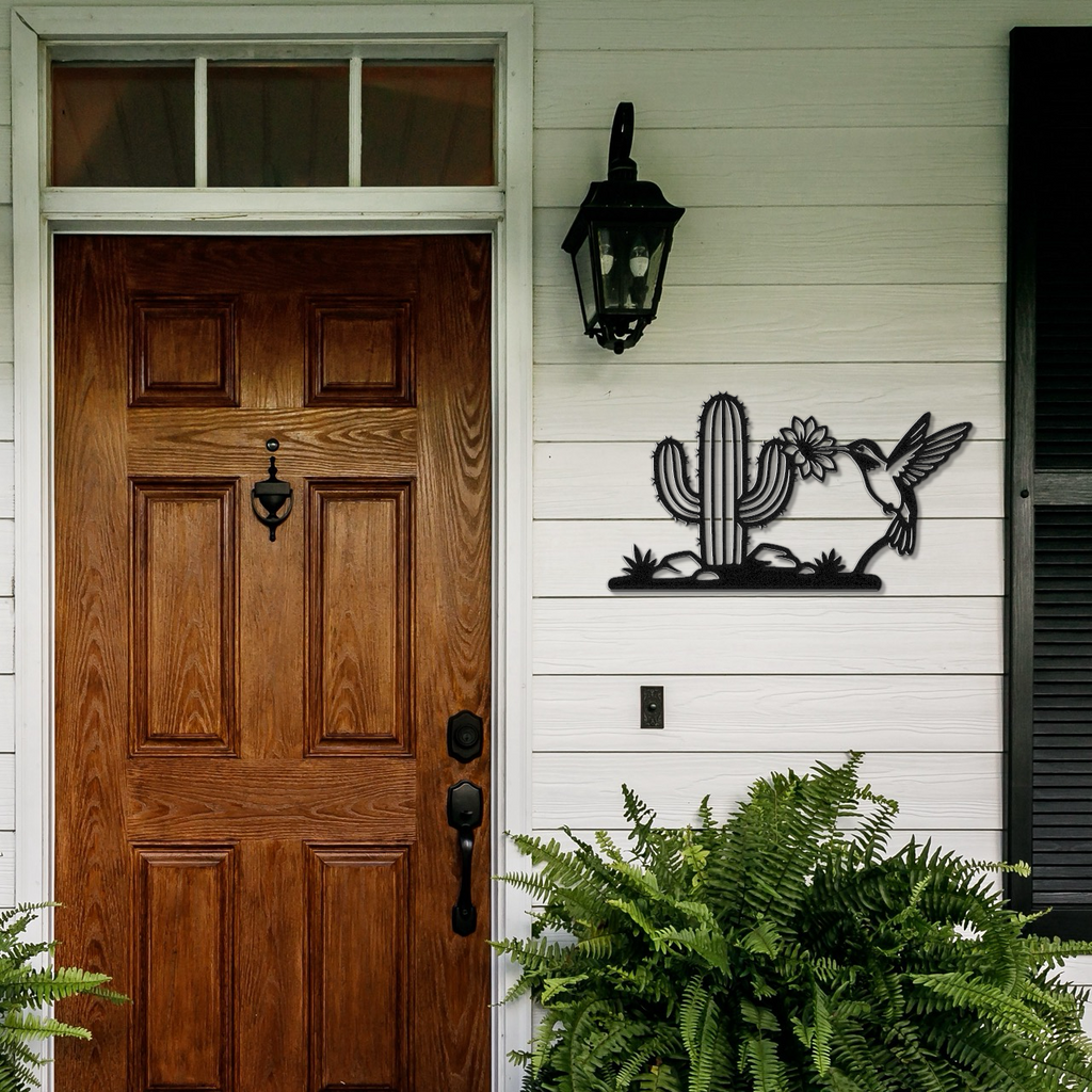 Hummingbird and Saguaro Metal Wall Art