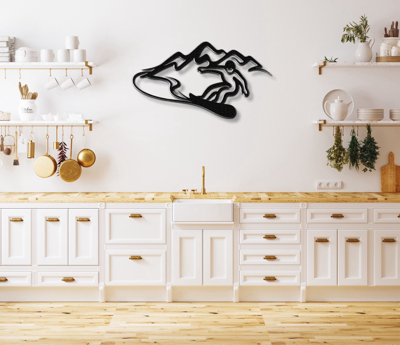 Snowboarder with Mountains Metal Wall Art