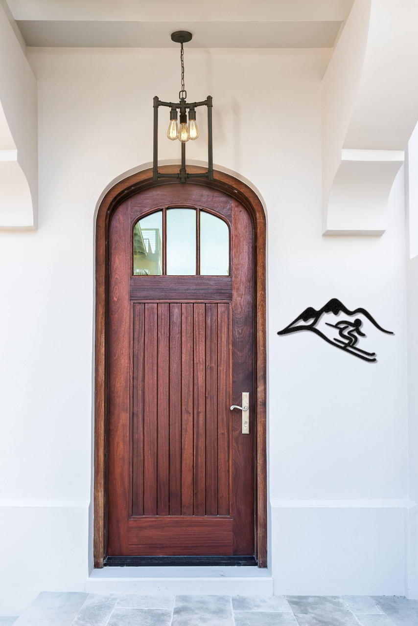 Skier and Mountain Metal Wall Art