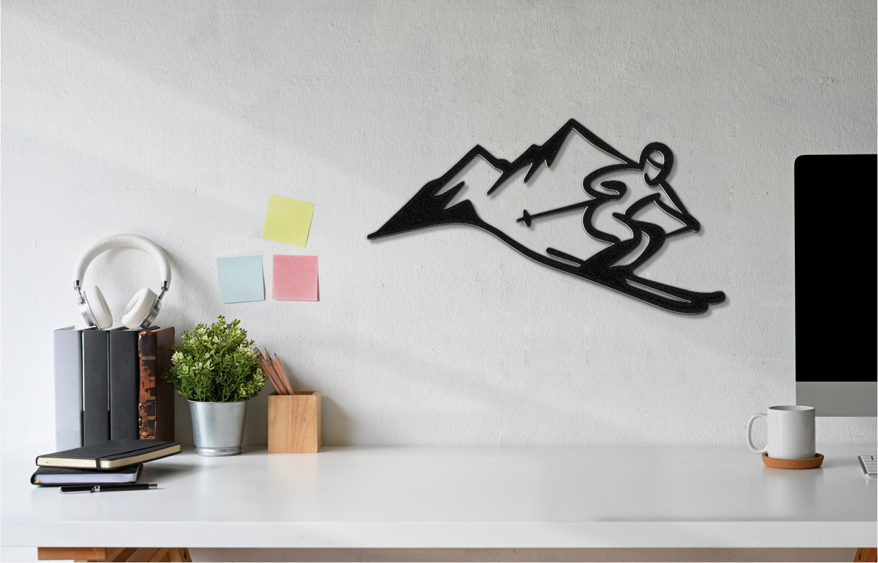 Skier and Mountain Metal Wall Art
