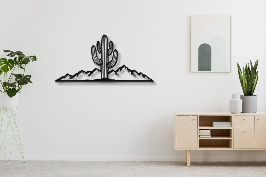 Saguaro Cactus with Mountains Metal Wall Art