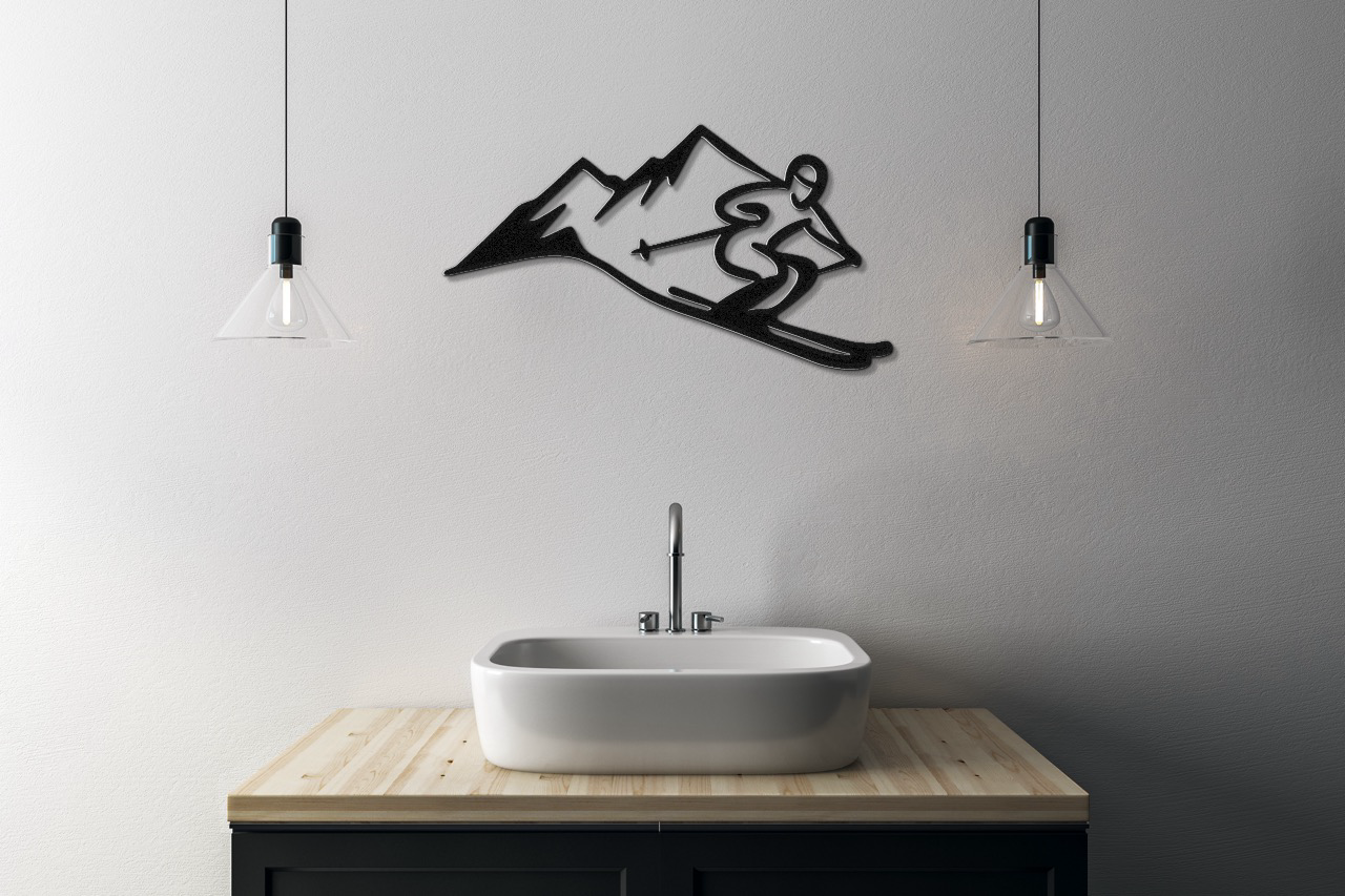 Skier and Mountain Metal Wall Art