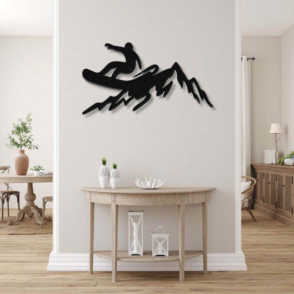 Snowboarder with Mountains Metal Wall Art