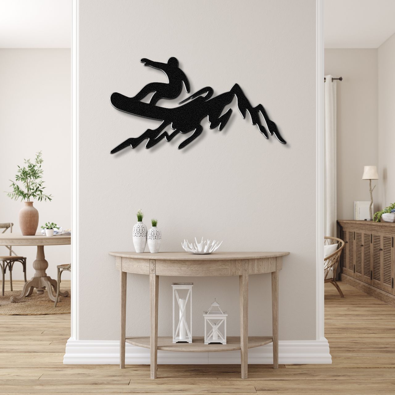 Snowboarder with Mountains Metal Wall Art