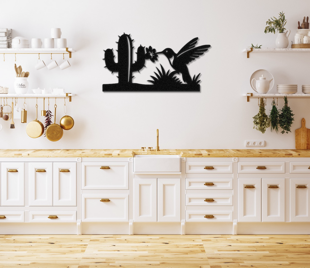 Hummingbird and Saguaro Metal Wall Art