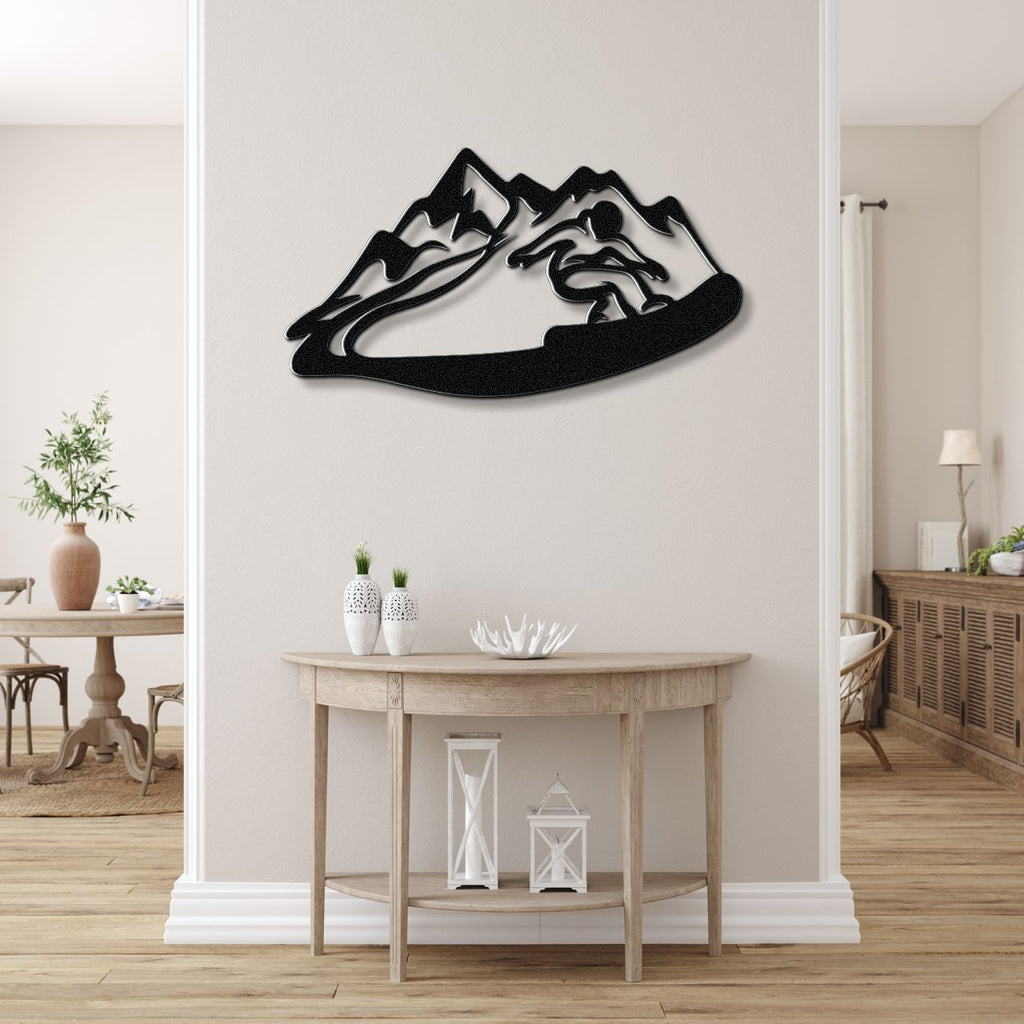 Snowboarder with Mountains Metal Wall Art