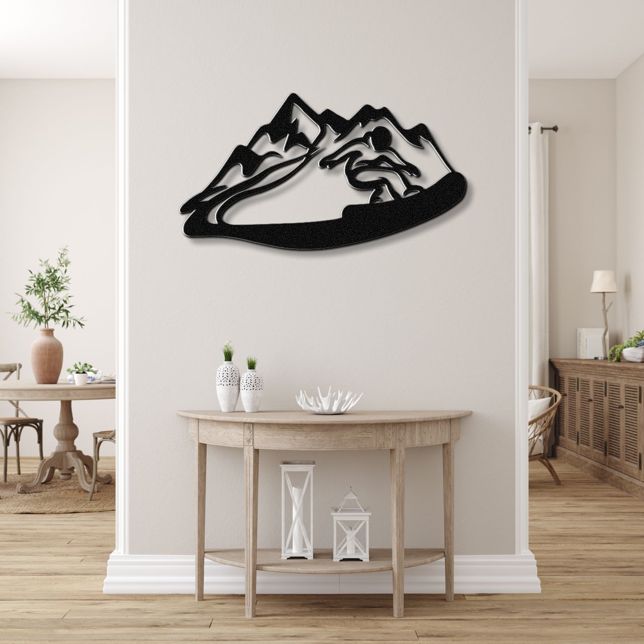 Snowboarder with Mountains Metal Wall Art