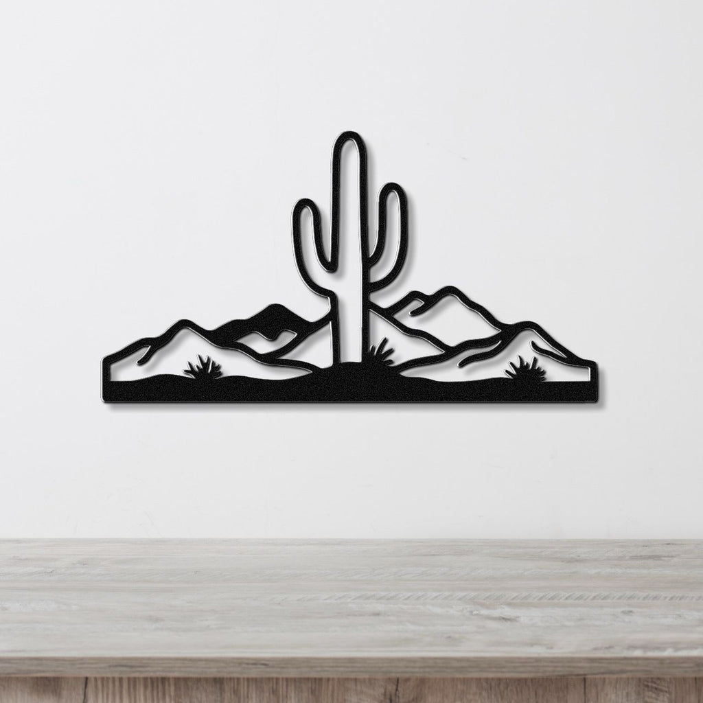 Saguaro Cactus with Mountains Metal Wall Art