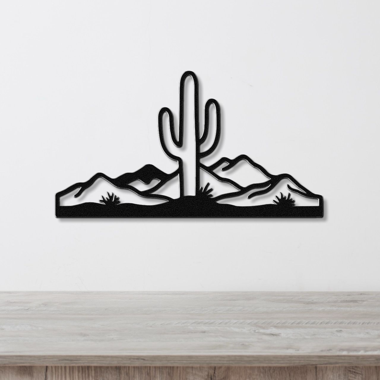 Saguaro Cactus with Mountains Metal Wall Art