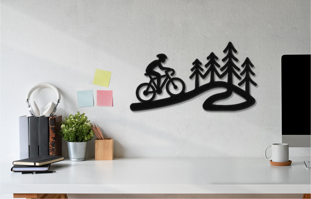 Cycling in the Pines Metal Wall Art