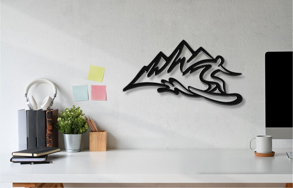 Snowboarder with Mountains Metal Wall Art