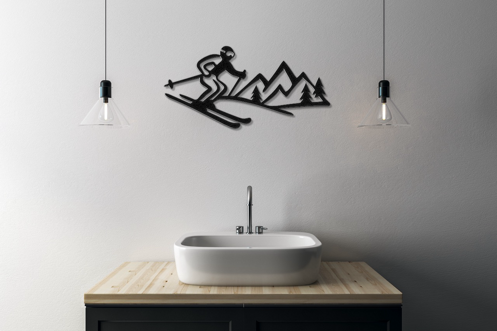 Skier and Mountain Metal Wall Art