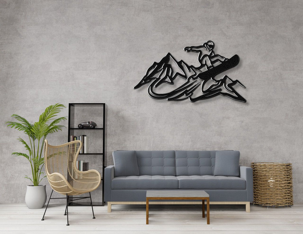 Snowboarder with Mountains Metal Wall Art
