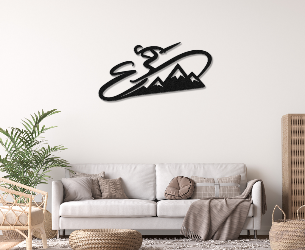 Skier and Mountain Metal Wall Art