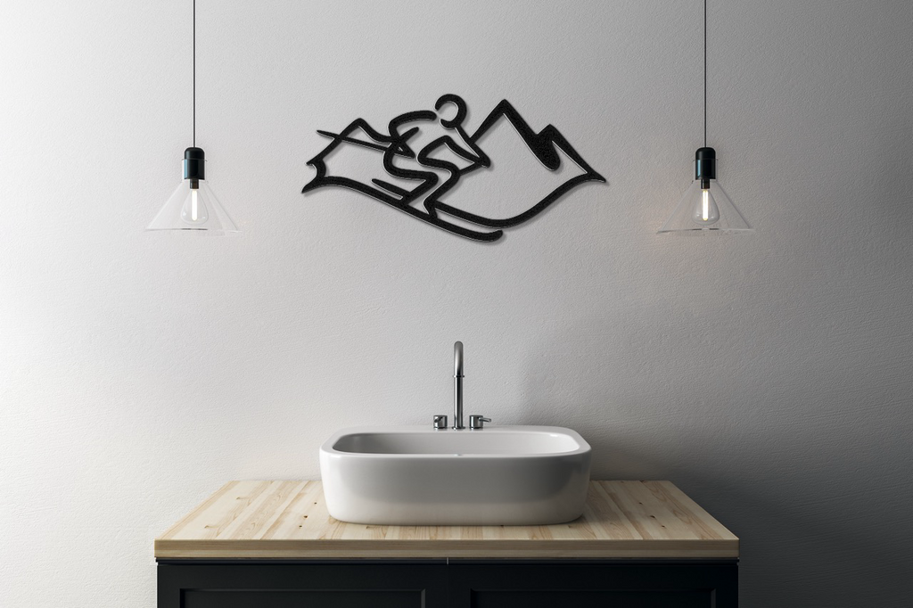 Skier and Mountain Metal Wall Art
