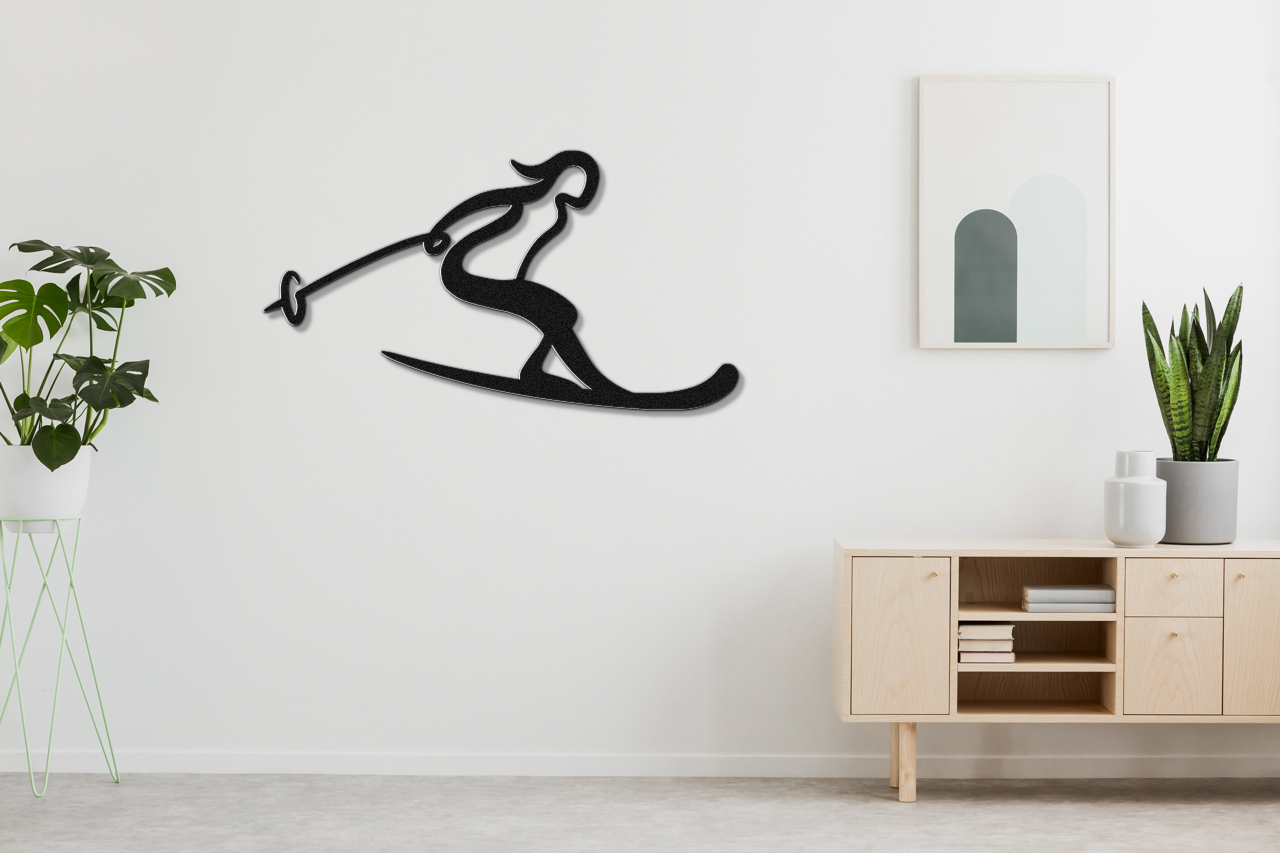 Lady Skiing Metal Wall Art