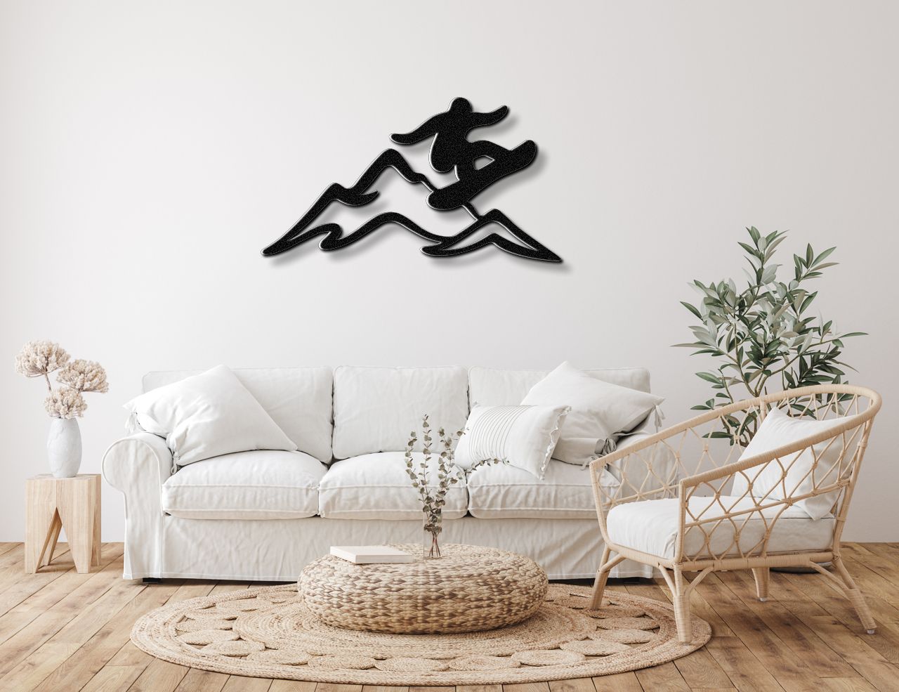 Snowboarder with Mountains Metal Wall Art