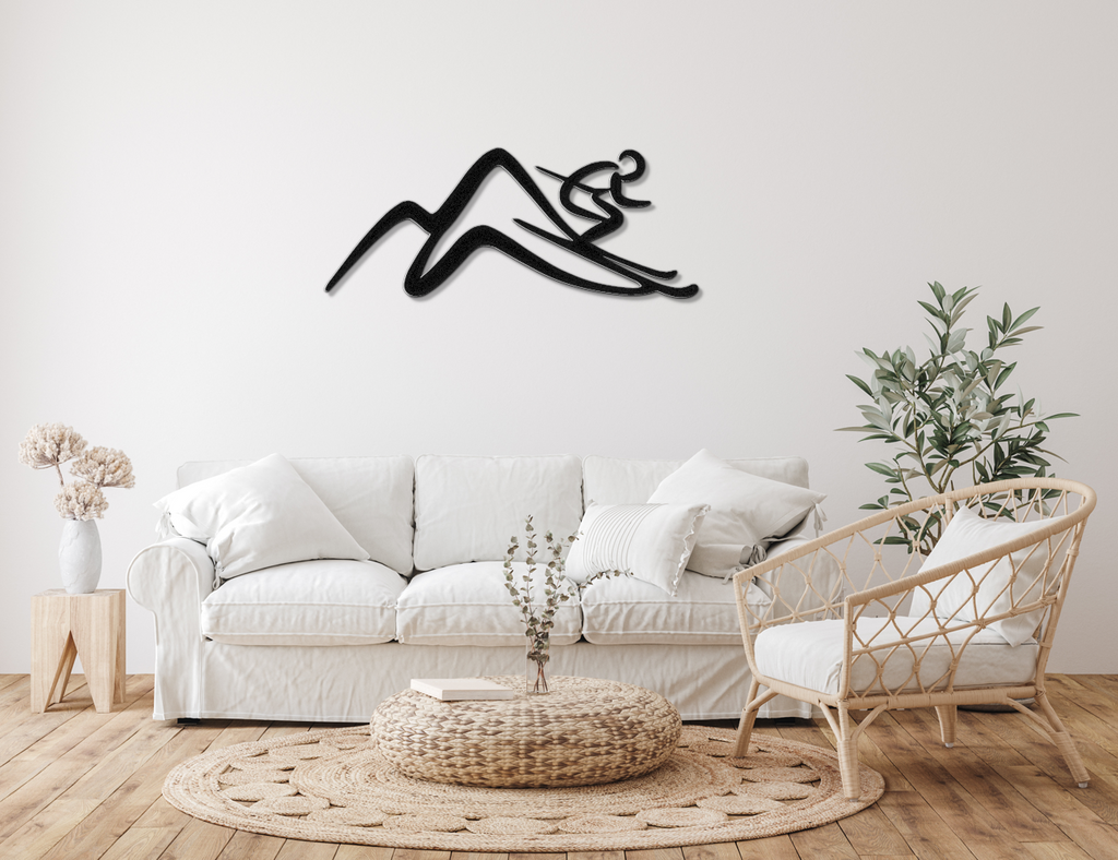 Skier and Mountain Metal Wall Art