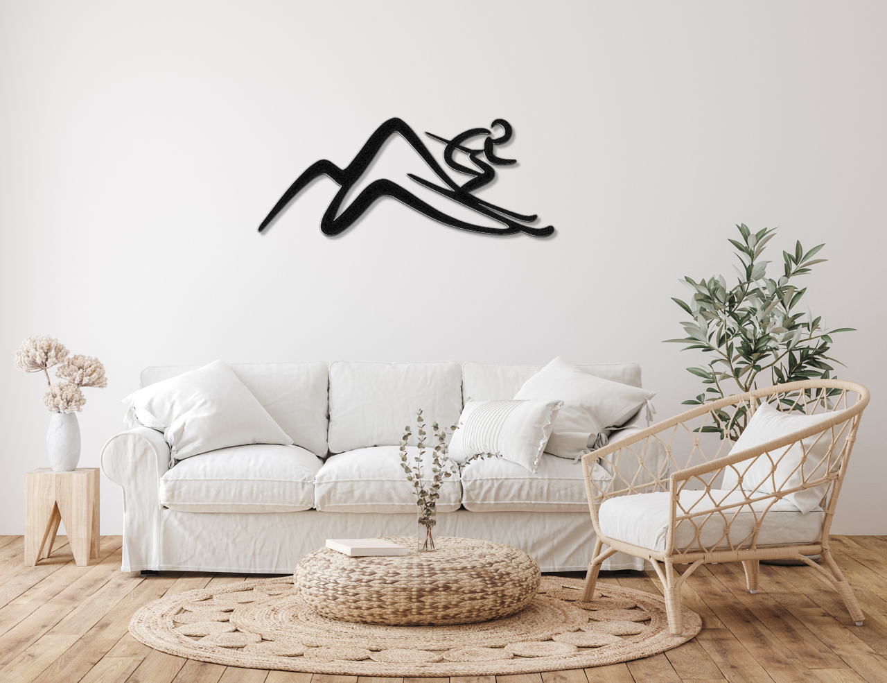 Skier and Mountain Metal Wall Art